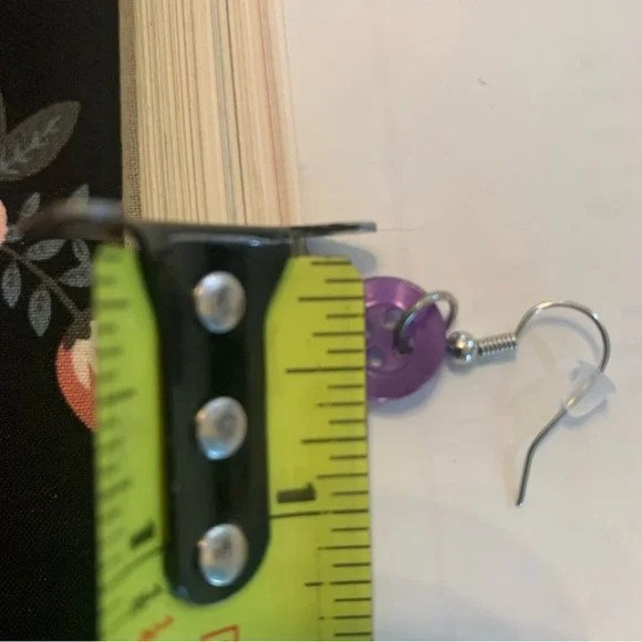 Handmade Purple Button Dangling Earrings - Picture 5 of 6